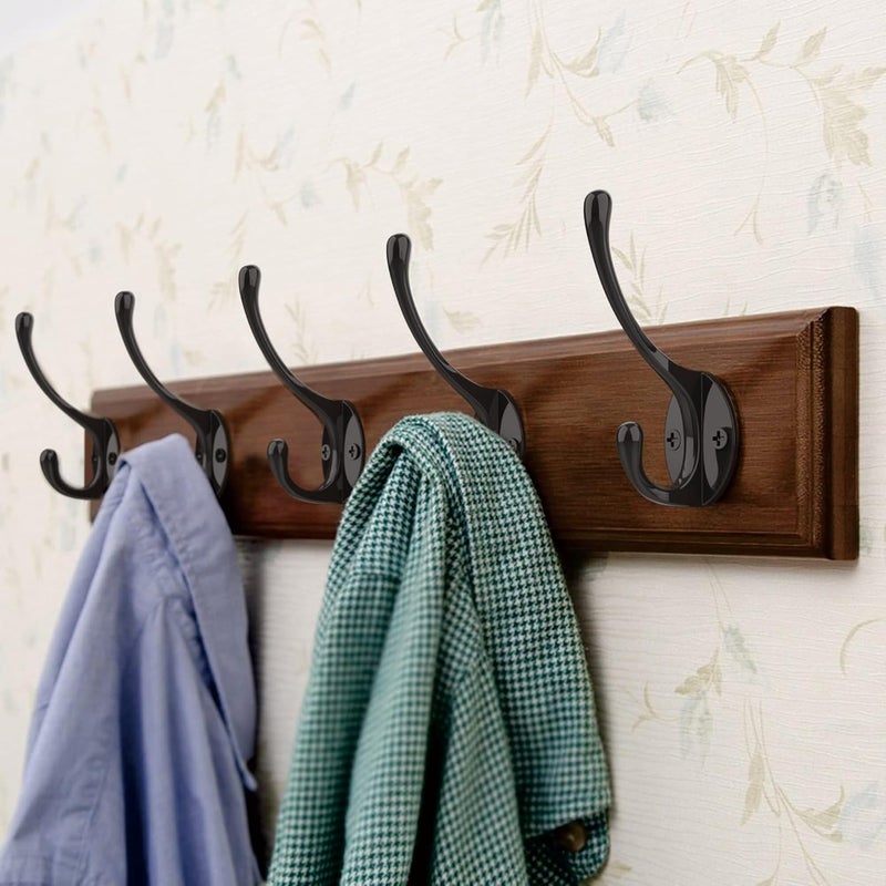 PRIGVOT Heavy-Duty Metal Coat Hooks for Wall, 10-Pack Black Wall Mounted Hooks with 20 Screws, Double Robe Hooks for Coat, Hat, Robe, Towel, Entryway, Bathroom, Kitchen - Image 4